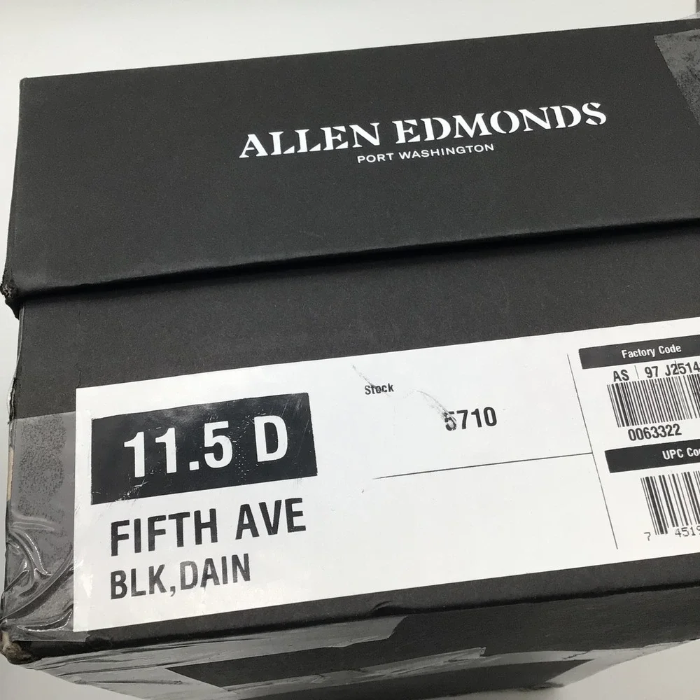 Allen Edmonds Fifth Avenue Black Leather Cap Toe Oxford Shoes Size 11.5 D NEW